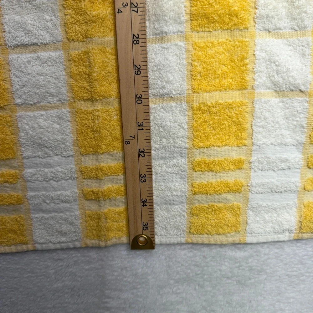 Cannon Vintage Bath Towel Yellow White Checkered Retro Made in USA Cotton MCM